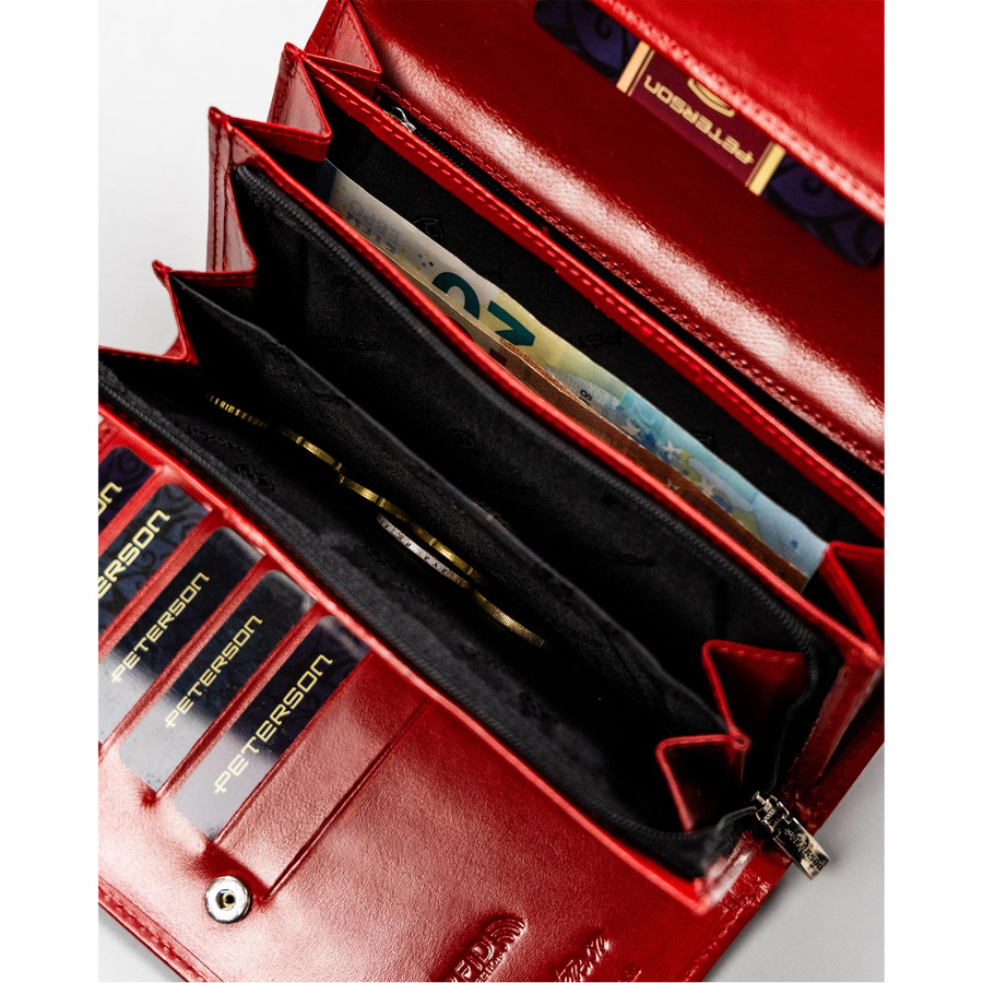 Elegancki czerwony portfel z zewnętrzną kieszonką - Peterson