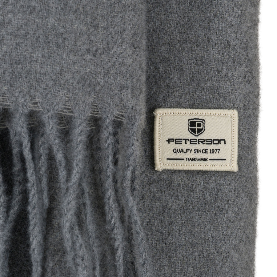 Szary, elegancki szalik damski z poliestru z frędzlami - Peterson