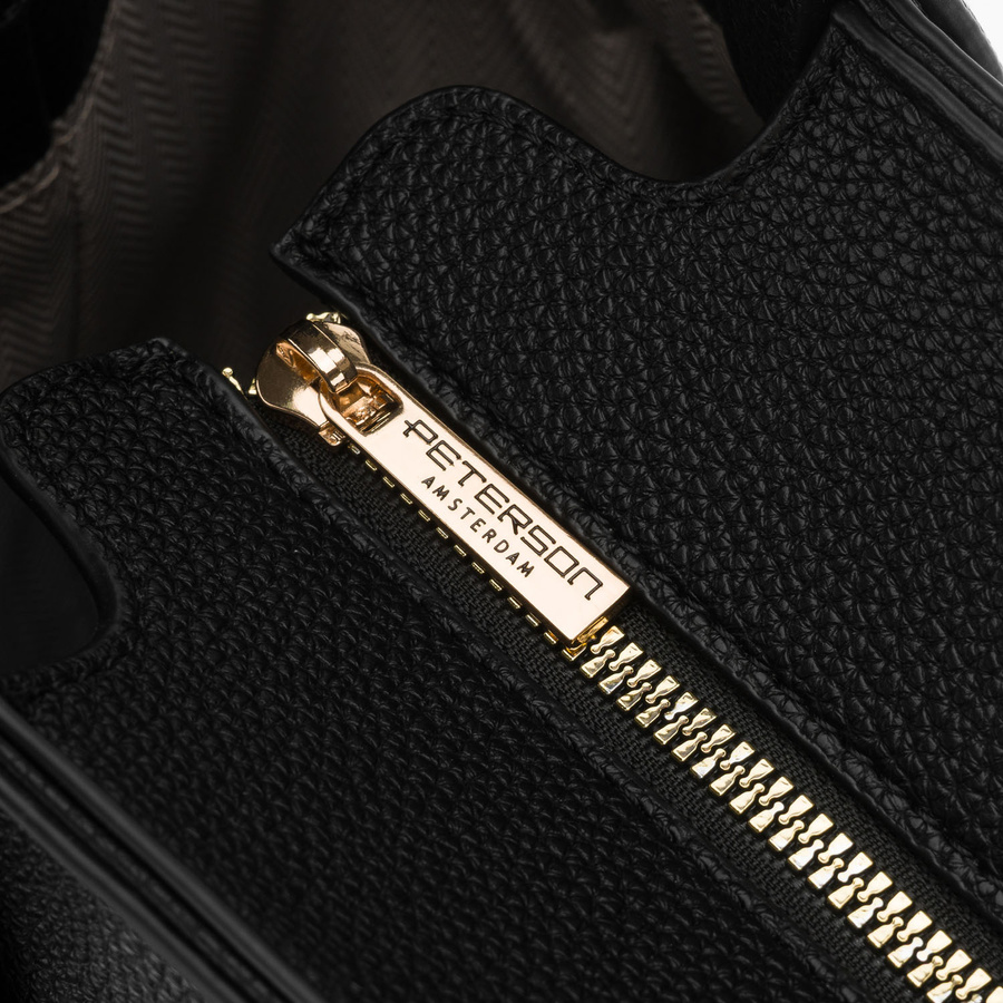 Czarna shopperka damska wykonana ze skóry ekologicznej z praktycznym etui w zestawie - Peterson