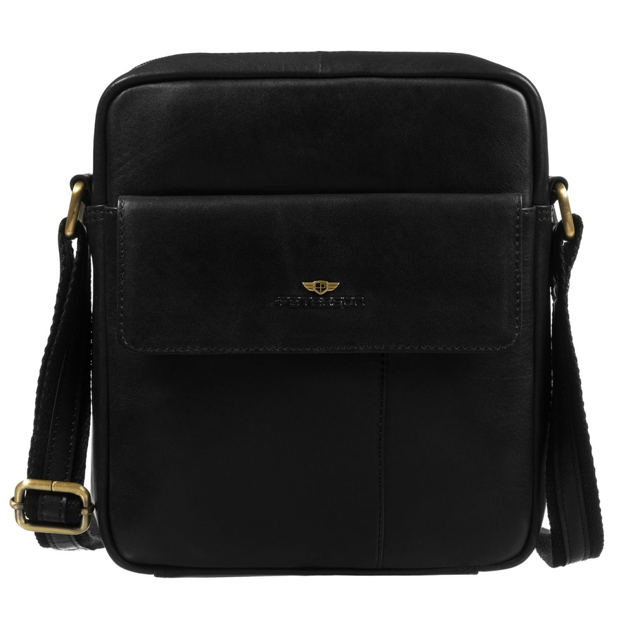 Listonoszka męska ze skóry naturalnej w czarnym kolorze, zamykana suwakiem i na magnes - Peterson