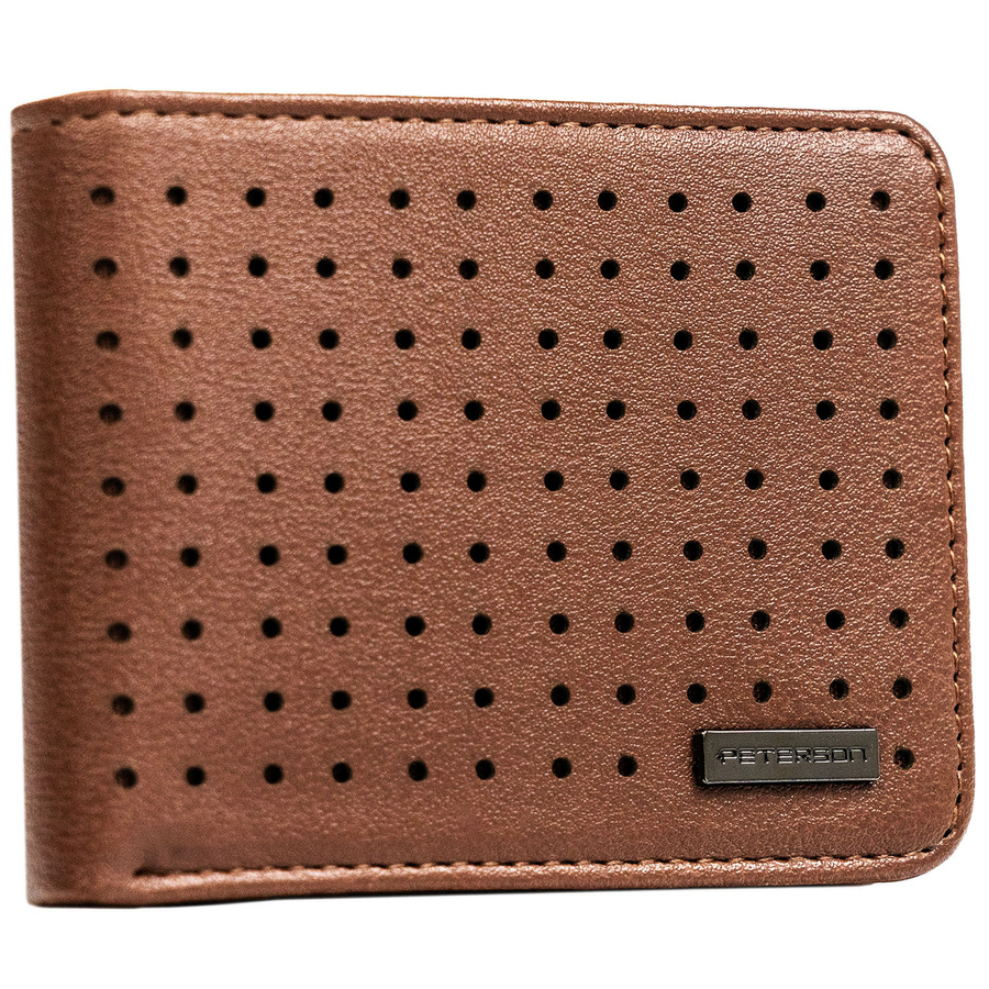 Brązowy portfel męski bez zapięcia z subtelnym, perforowanym zdobieniem - Peterson