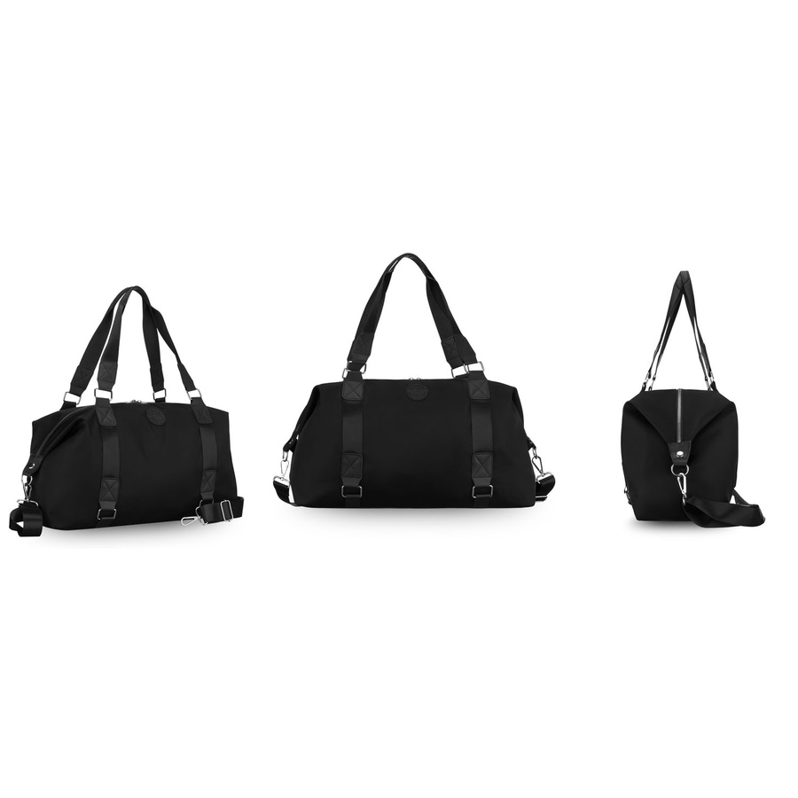 Damska torba treningowa z poliestru w czarnym kolorze zamykana suwakiem - Peterson