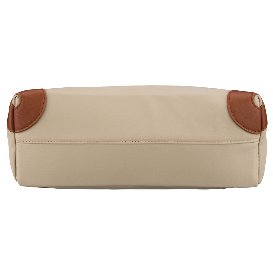 Beżowo-brązowy, miejski plecak damski z poliestru zamykany suwakiem - Peterson