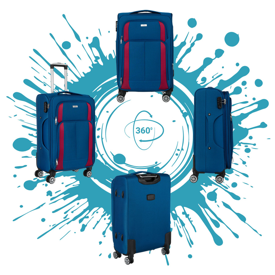 Duża, lekka walizka z wytrzymałej tkaniny poliestrowej w niebiesko-czerwonym kolorze - Peterson