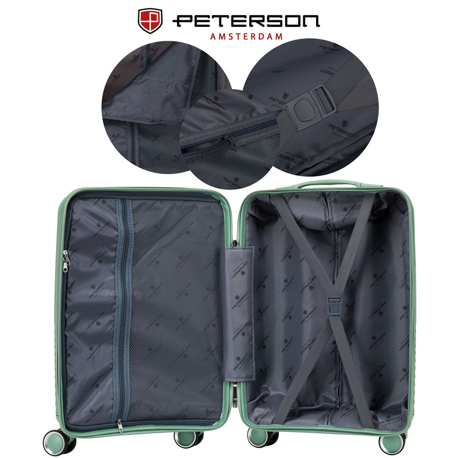 Duża walizka podróżna w zielonym kolorze z wodoodporną skorupą - Peterson