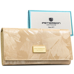 Beżowy portfel damski ze skóry naturalnej i ekologicznej zamykany zatrzaskiem - Peterson