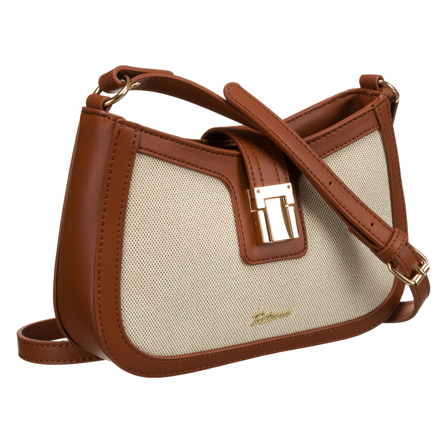 Beżowo-brązowa listonoszka damska ze skóry naturalnej i płótna poliamidowego - Peterson