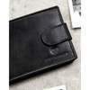 Skórzany, czarny portfel męski zamykany na zatrzask, wyposażony w system RFID - Peterson