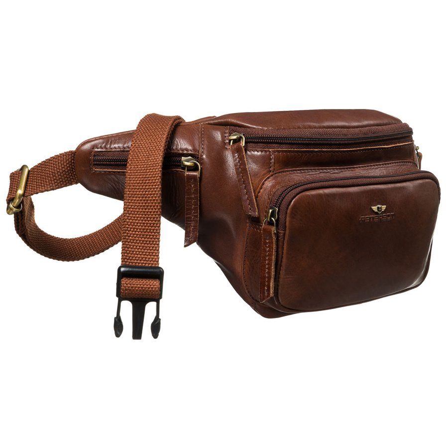 Klasyczna skórzana nerka męska na biodra w brązowym kolorze - Peterson