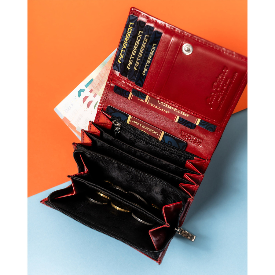 Damski portfel skórzany RFID z przegrodami - Peterson