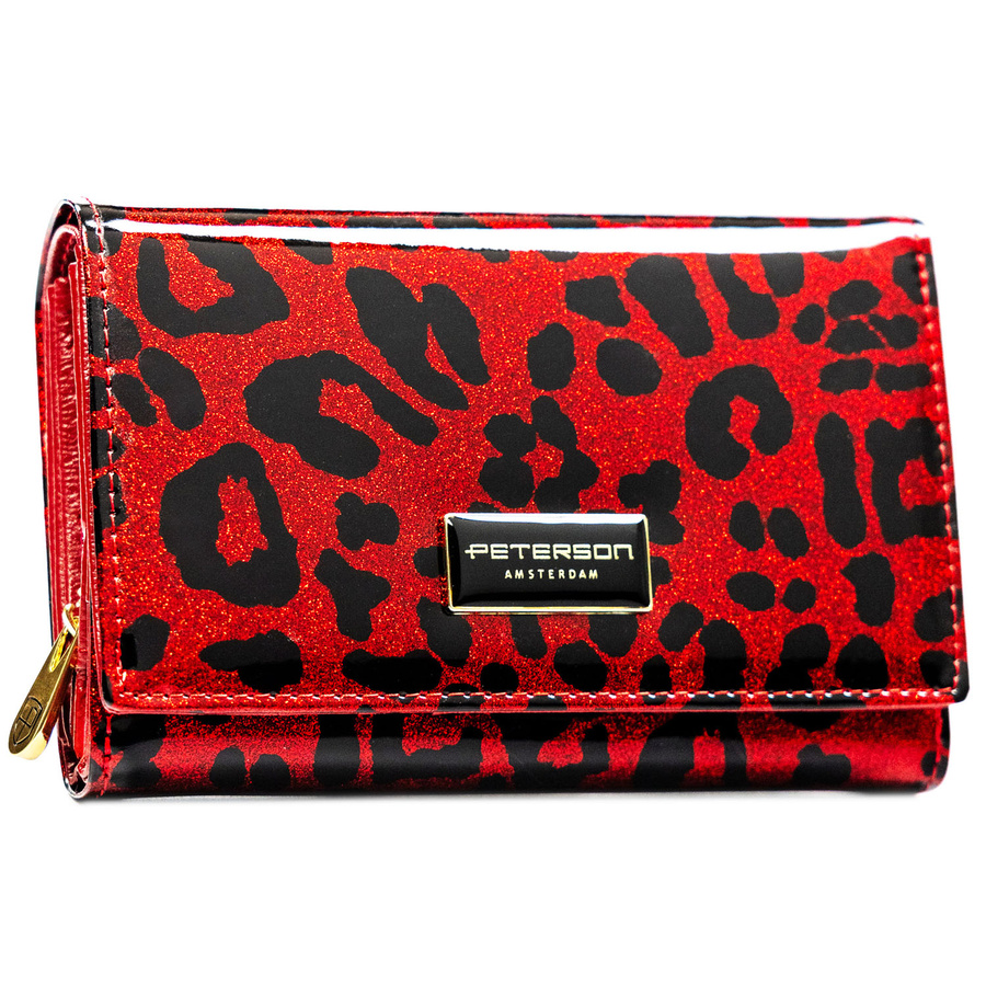 Portfel damski ze skóry ekologicznej i naturalnej w czerwonym kolorze z kieszenią zewnętrzną - Peterson