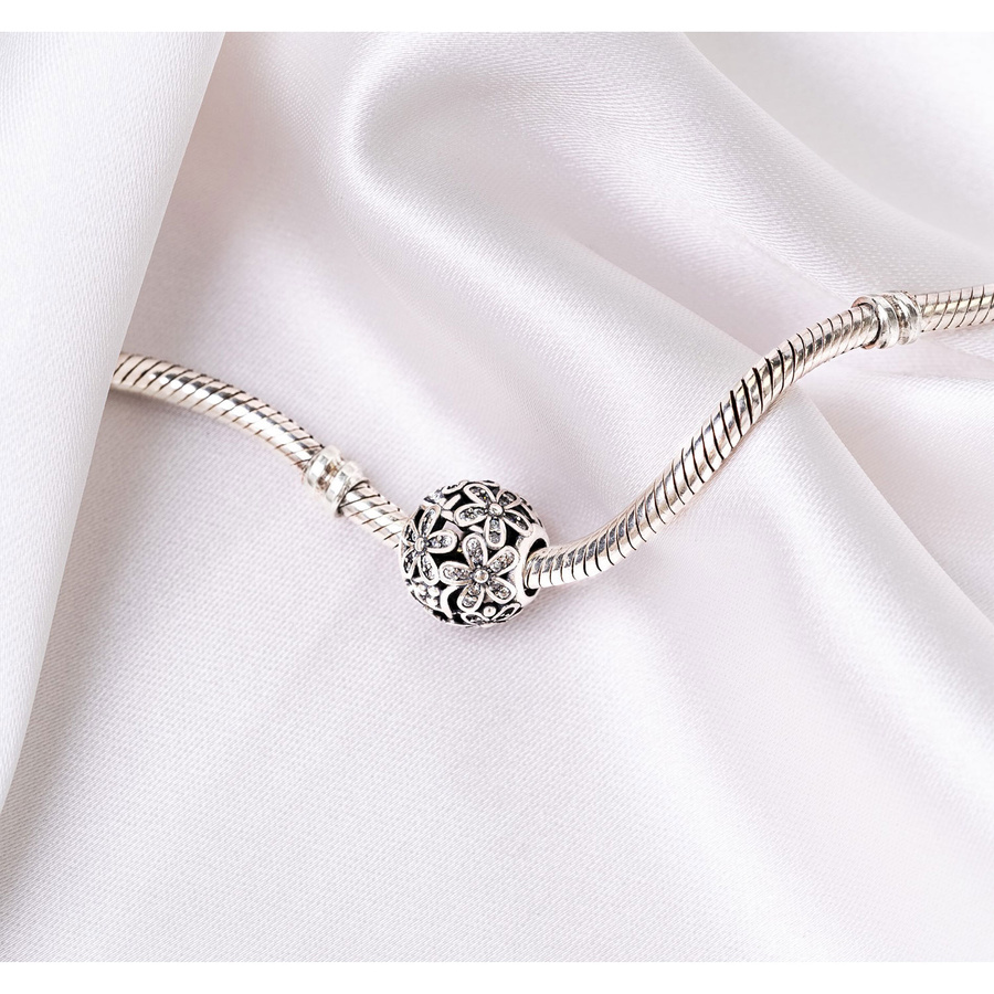 Srebrny charms okrągły z kwiatkami i cyrkoniami do modułowej bransoletki - Peterson