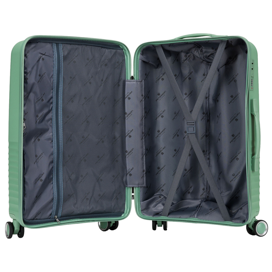 Zielona walizka podróżna w średnim rozmiarze z teleskopowym uchwytem i kółkami obrotowymi - Peterson