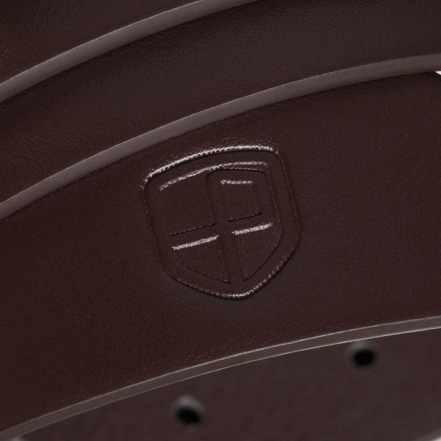 Brązowy, wąski pasek damski ze skóry ekologicznej - Peterson