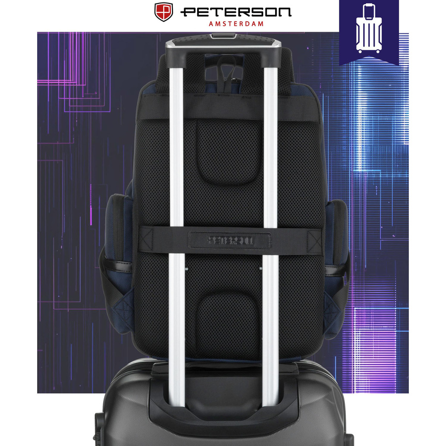 Granatowy plecak podróżny z kieszenią na laptopa do 14 cali - Peterson