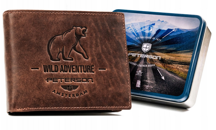 Duży, skórzany portfel męski z ozdobnym tłoczeniem - Peterson