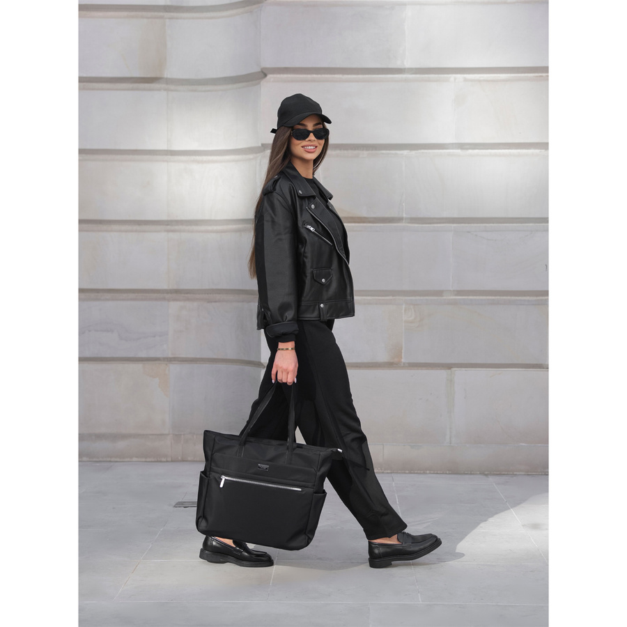 Pojemna elegancka shopperka damska na ramię czarna - Peterson