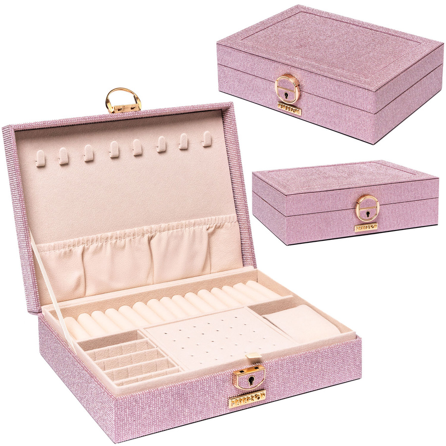 Różowa szkatułka na biżuterię z dedykowanym miejscem na zegarek - Peterson