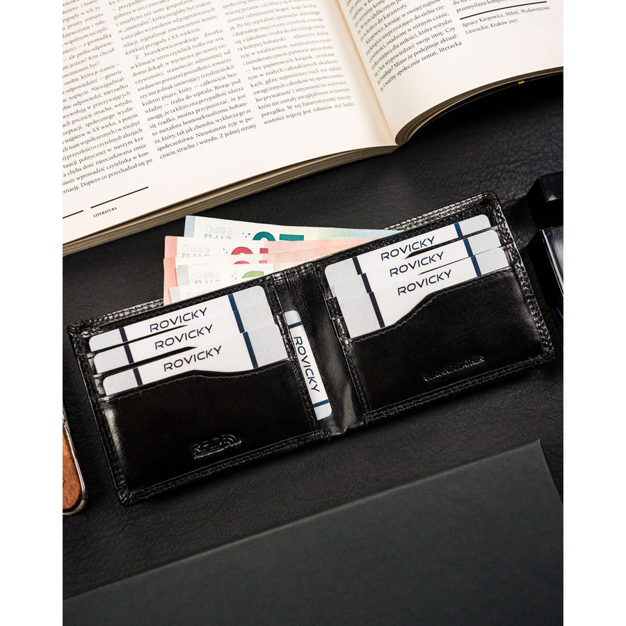 Małe, poziome i czarne etui na karty ze skóry naturalnej - 4U Cavaldi
