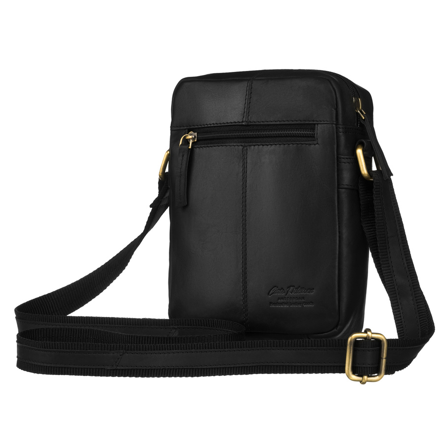 Klasyczna skórzana listonoszka męska w czarnym kolorze z kieszonkami i etui - Peterson