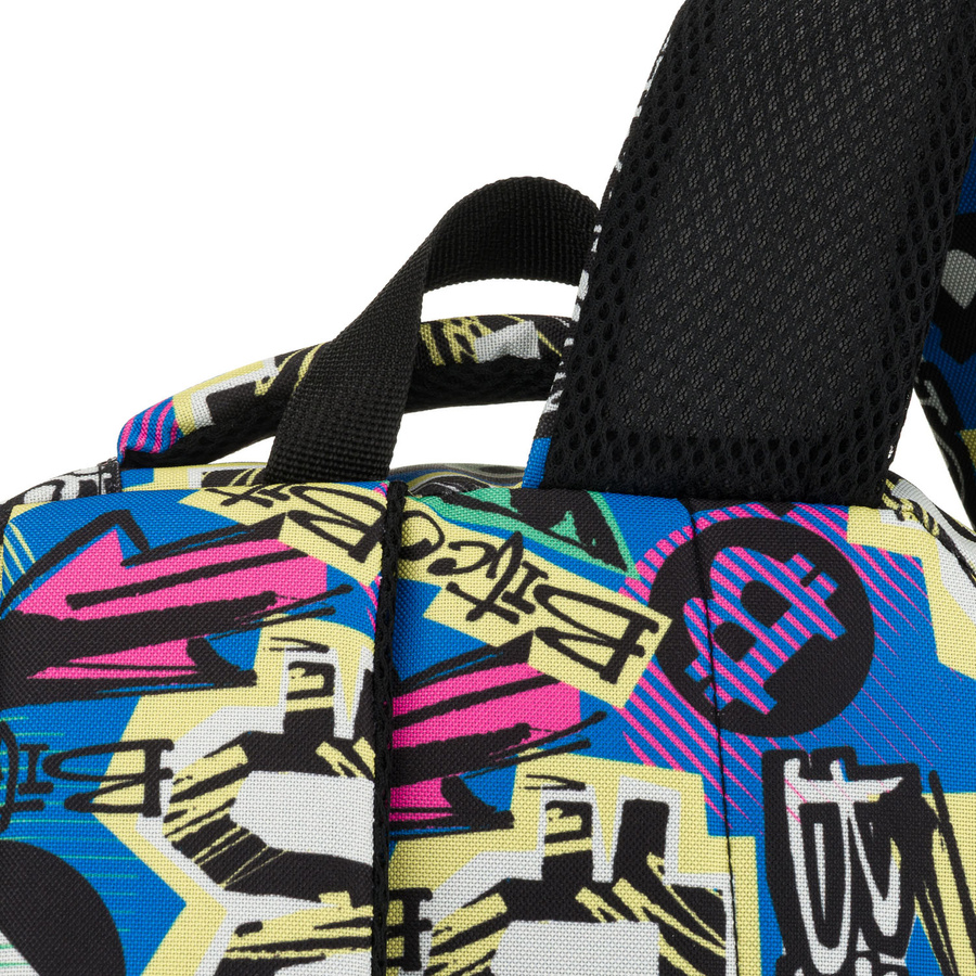 Plecak młodzieżowy do szkoły odszyty z poliestru ze wzorem imitującym graffiti, zawieszony na regulowanych szelkach - Peterson
