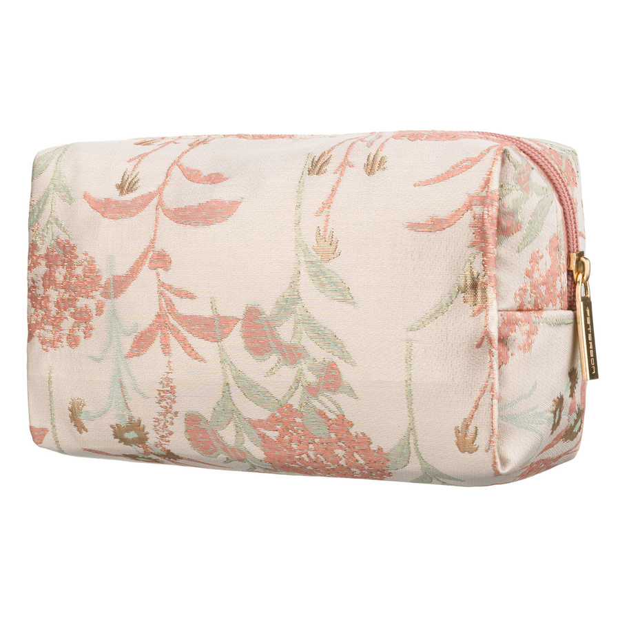 Różowa kosmetyczka z poliestru, jednokomorowa i ozdobiona kwiatowym wzorem - Peterson