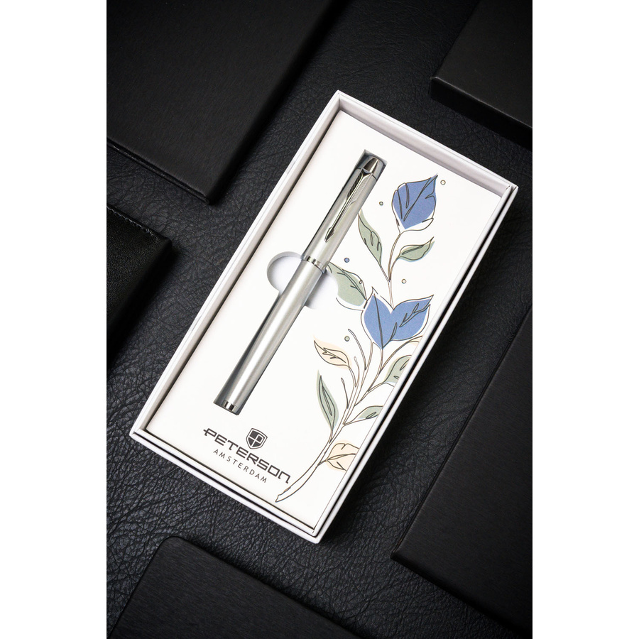 Długopis metalowy w odcieniach srebra i szarości z czarnym wkładem - Peterson