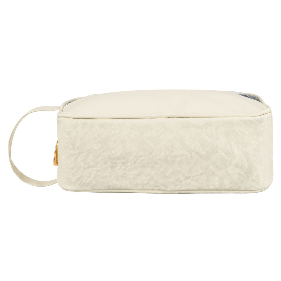 Kosmetyczka z tkaniny syntetycznej w kolorze ecru, wyposażona w przezroczysty panel - Peterson