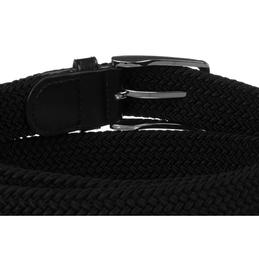 Pleciony, elastyczny pasek parciany w czarnym kolorze z tradycyjną klamrą - Rovicky