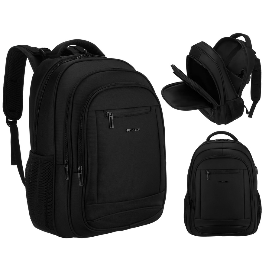 Młodzieżowy, miękki plecak szkolny z poliestru w czarnym kolorze, zawieszony na regulowanych szelkach - Peterson