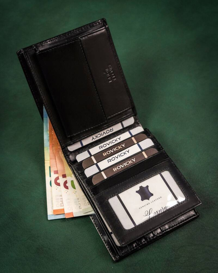 Duży, skórzany portfel męski bez zapięcia - Rovicky
