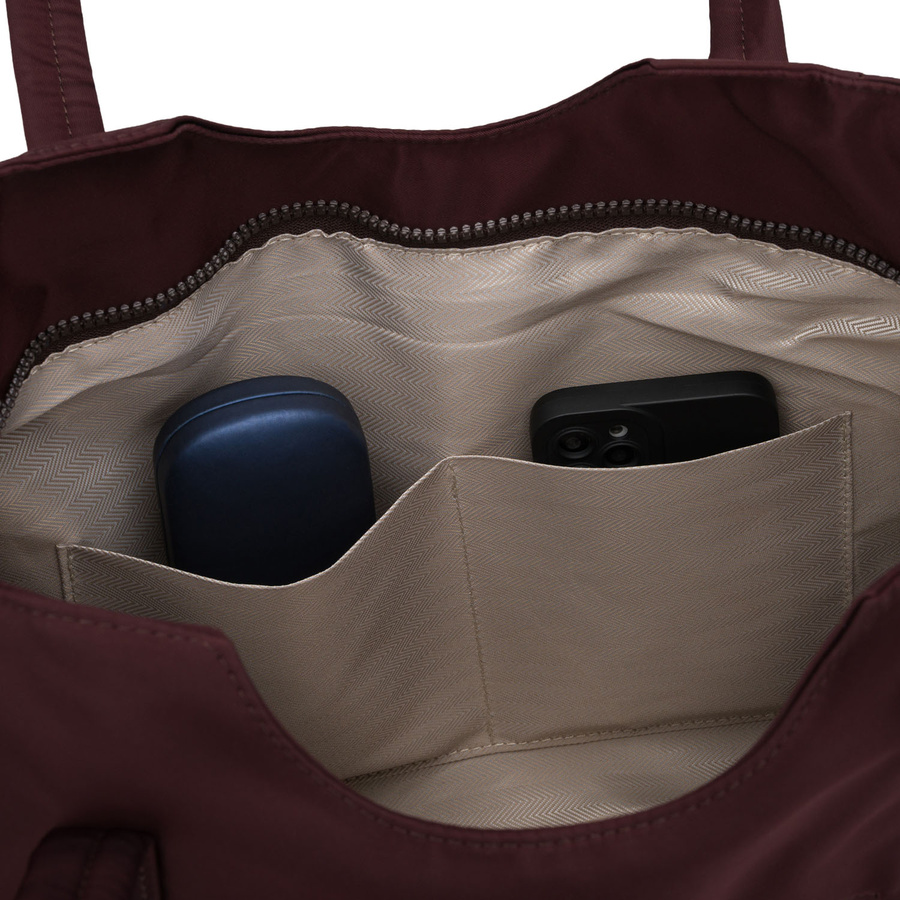 Bordowa shopperka damska z poliestru, jednokomorowa i zamykana suwakiem - Peterson