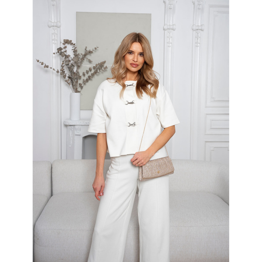 Brokatowa kopertówka damska z tkaniny syntetycznej w kolorze różowego złota - Rovicky