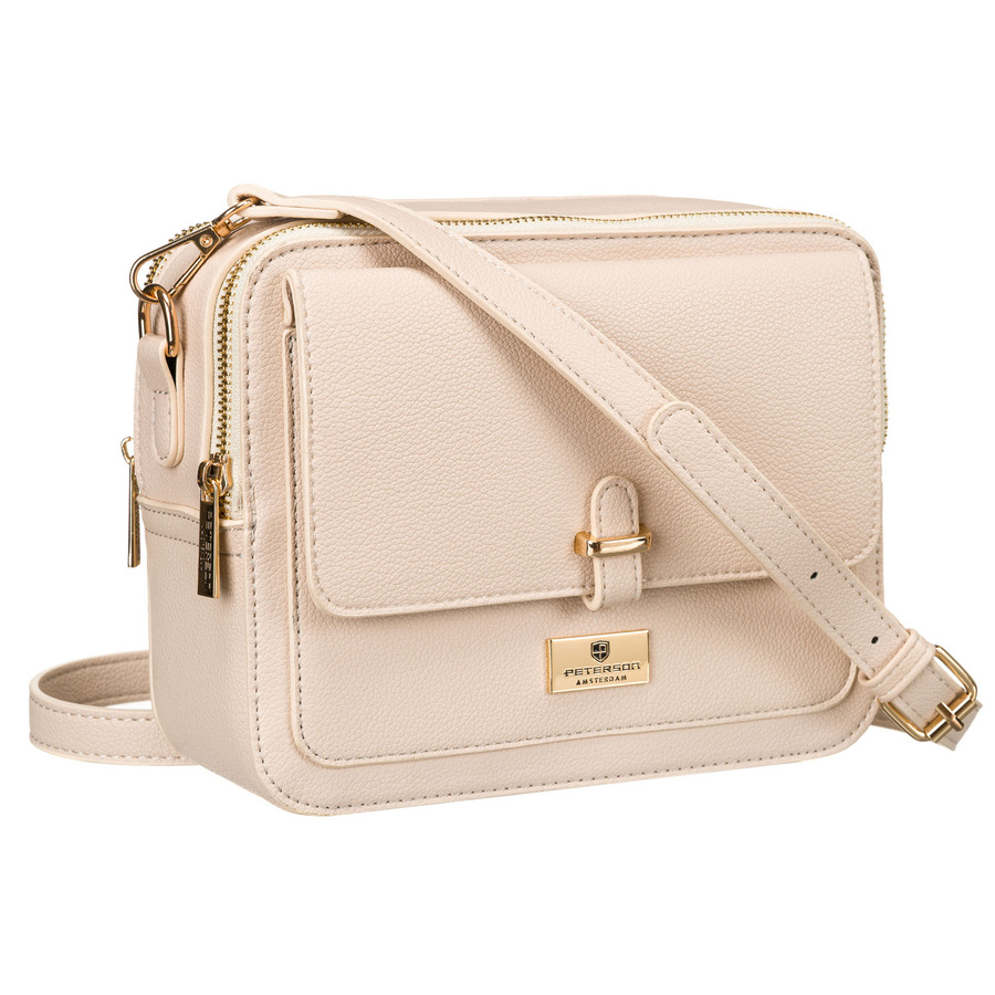Listonoszka damska ze skóry ekologicznej w beżowym kolorze zapinana na magnes i suwak - Peterson