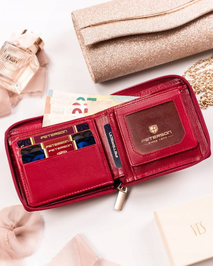 Mały, skórzany portfel damski na suwak - Peterson
