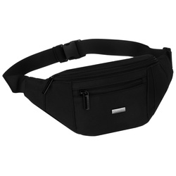 Czarna saszetka męska z kieszeniami zewnętrznymi na suwak zawieszona na regulowanym pasku - Peterson