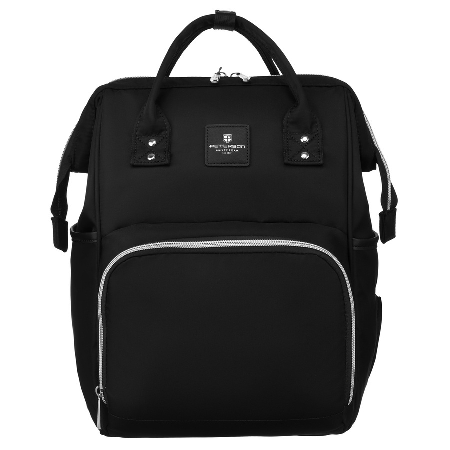 Czarny plecak z poliestru z uchwytami do zaczepienia na wózku - Peterson