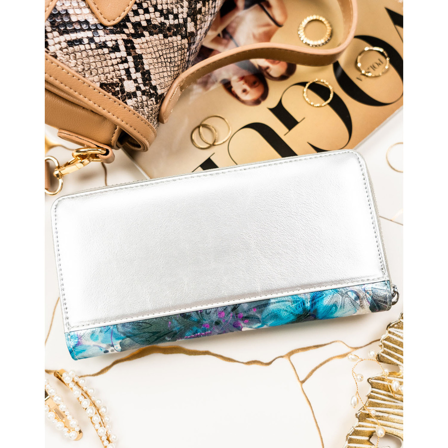 Portfel damski w typie piórnika w kwiaty zamykany suwakiem - Peterson