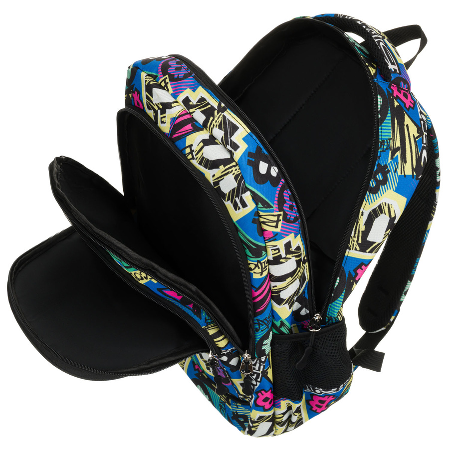 Plecak młodzieżowy do szkoły odszyty z poliestru ze wzorem imitującym graffiti, zawieszony na regulowanych szelkach - Peterson