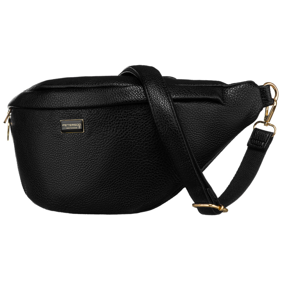 Klasyczna czarna saszetka damska nerka na biodra na ramię lub przez ramię crossbody eko skóra Peterson