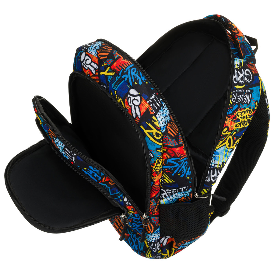 Plecak młodzieżowy do szkoły odszyty z poliestru ze wzorem imitującym graffiti - Peterson