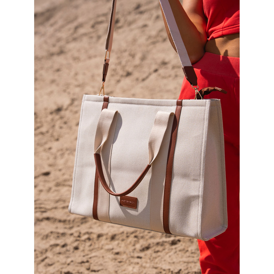 Modna shopperka damska w brązowo-beżowym kolorze z regulowanym paskiem w zestawie - Peterson