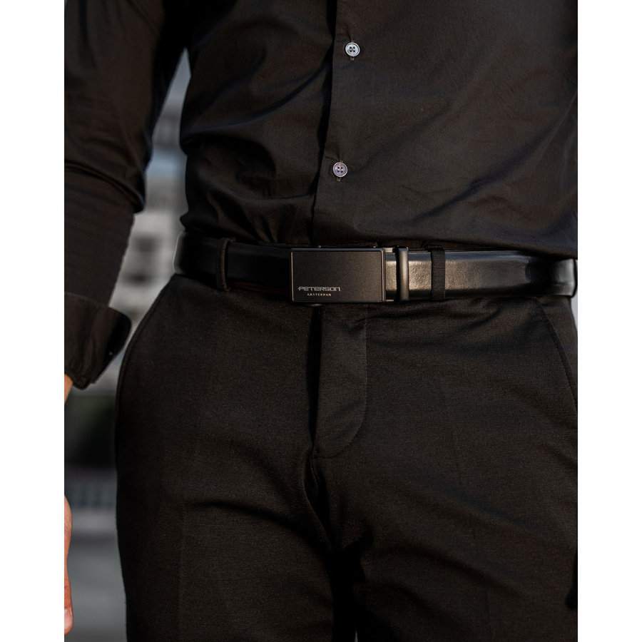 Elegancki, skórzany pasek męski z klamrą automatyczną - Peterson