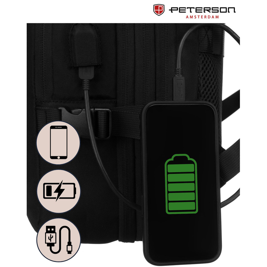 Czarny, podróżny plecak idealny na bagaż podręczny do samolotu - Peterson