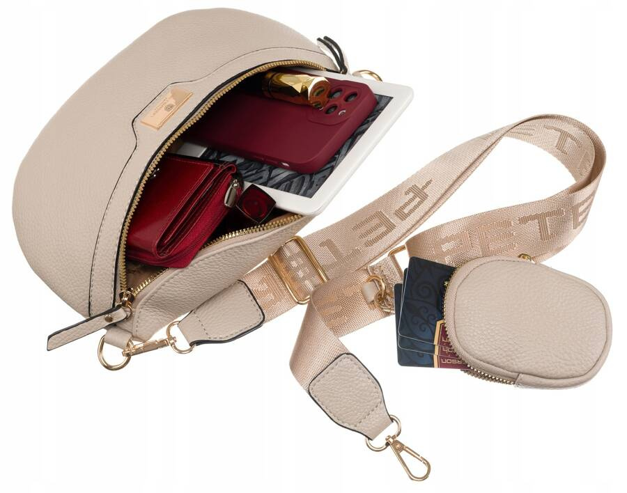 Pojemna saszetka damska na szerokim pasku z dodatkową portmonetką - Peterson