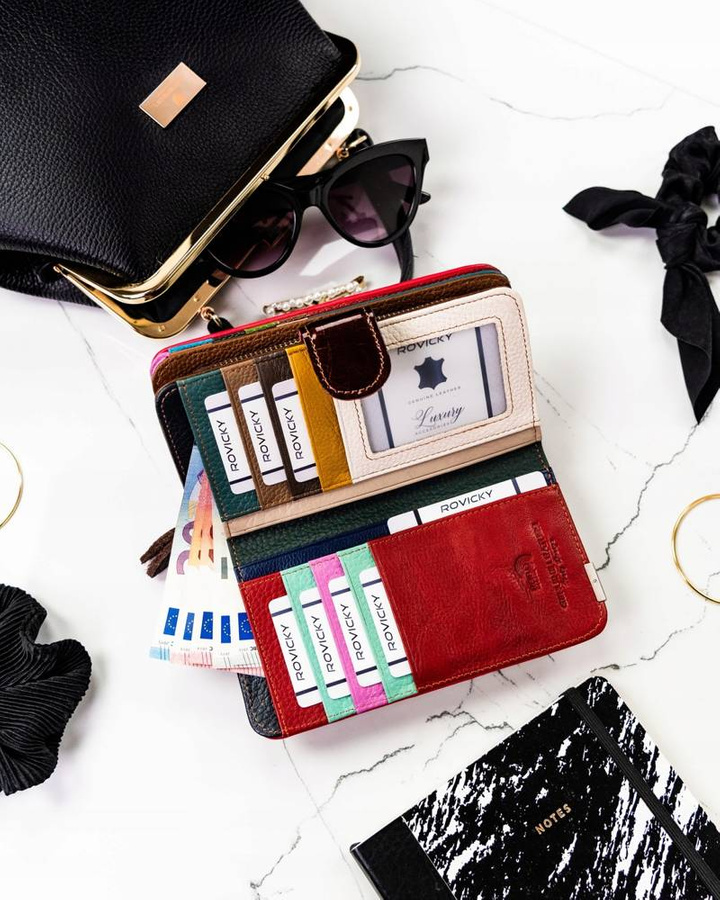 Damski skórzany portfel w patchworkowy wzór - Lorenti