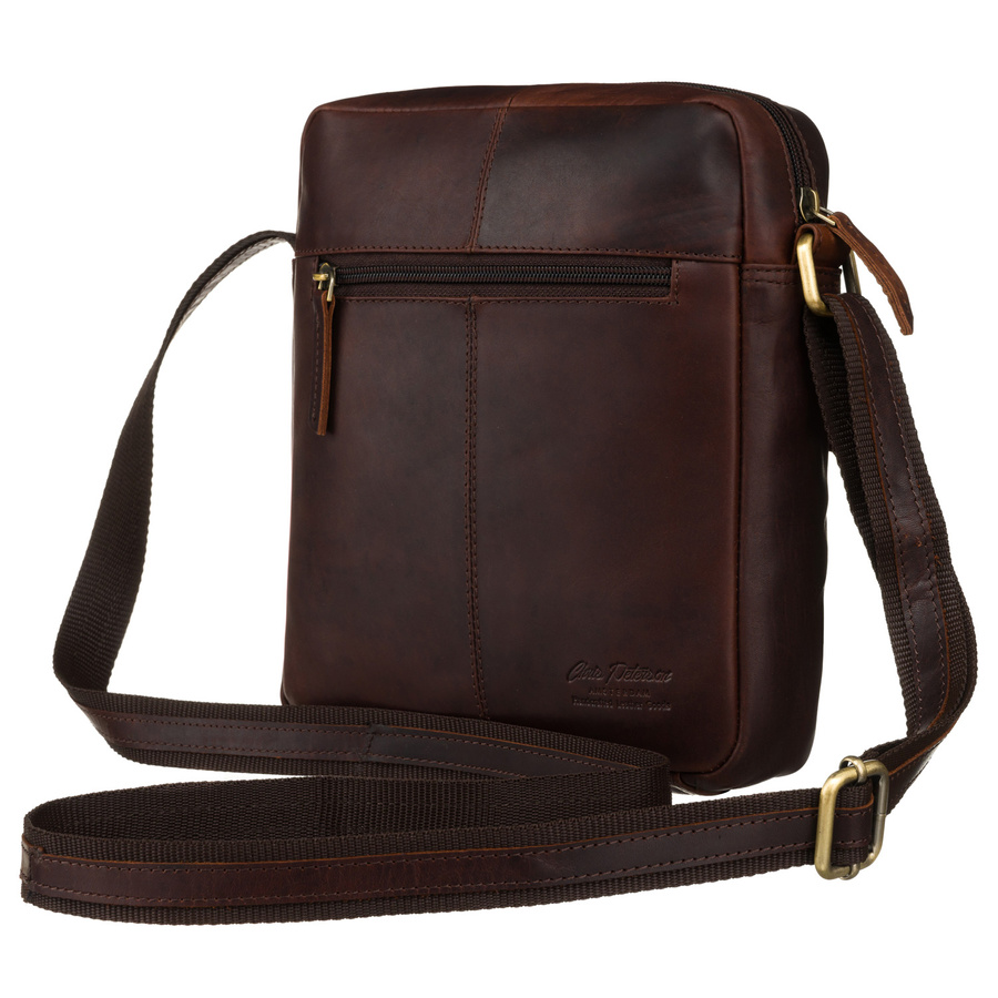 Skórzana, brązowa listonoszka męska z kieszonką - Peterson