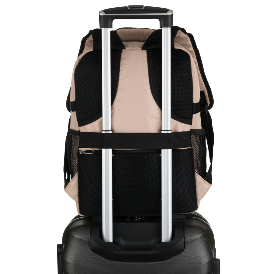 Beżowy plecak podróżny z poliestru zawieszony na regulowanych szelkach - Peterson