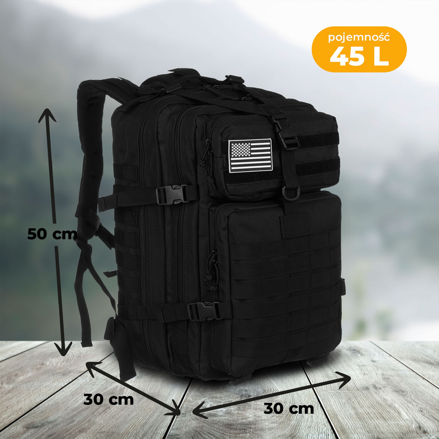 Duży, taktyczny plecak militarny z nylonu w czarnym kolorze - Peterson