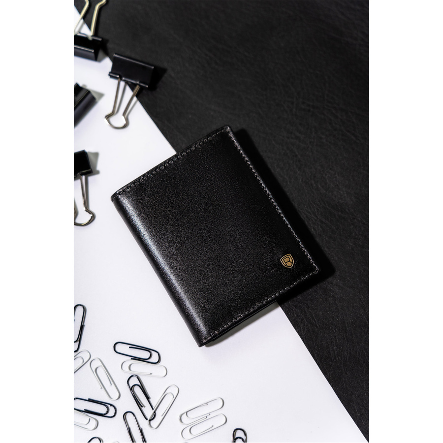 Skórzane, eleganckie etui na dokumenty w czarnym kolorze - Rovicky